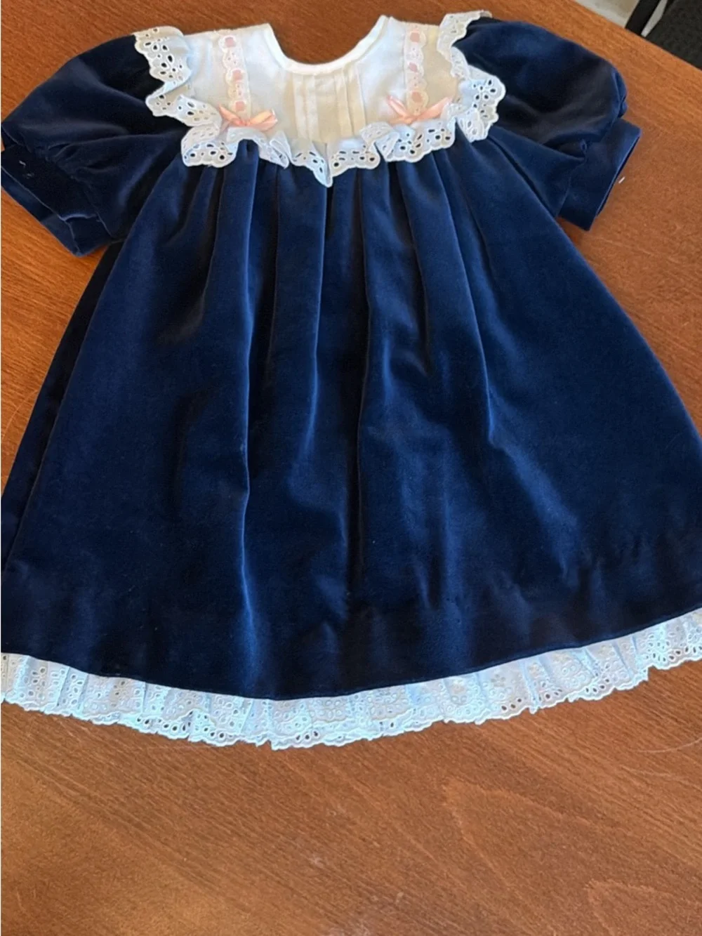 Fischel by Johnston Baby Dress in Navy with White Lace 3T